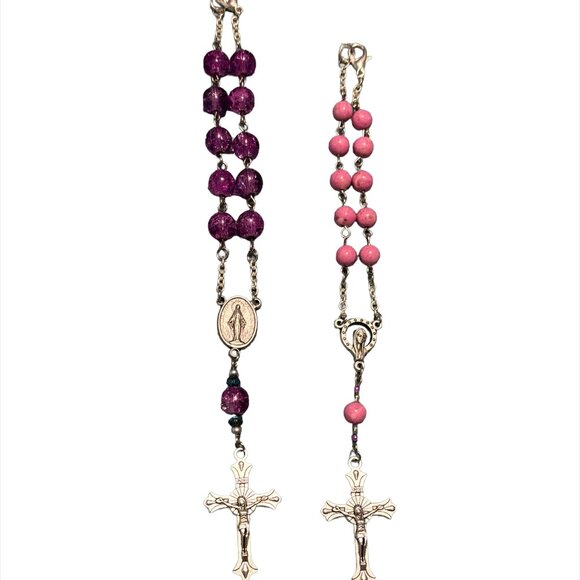 Pink and Purple Miraculous Medal Mary Travel Rosary Set - Picture 1 of 3